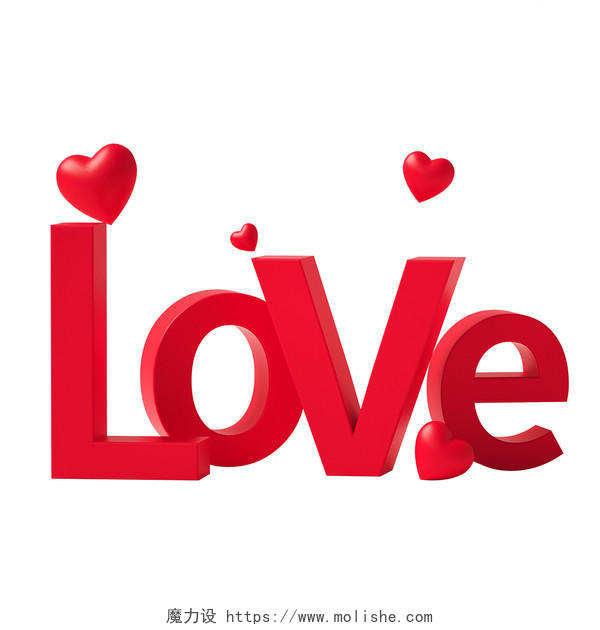 红色创意3D立体214情人节LOVE爱心元素214浪漫情人节